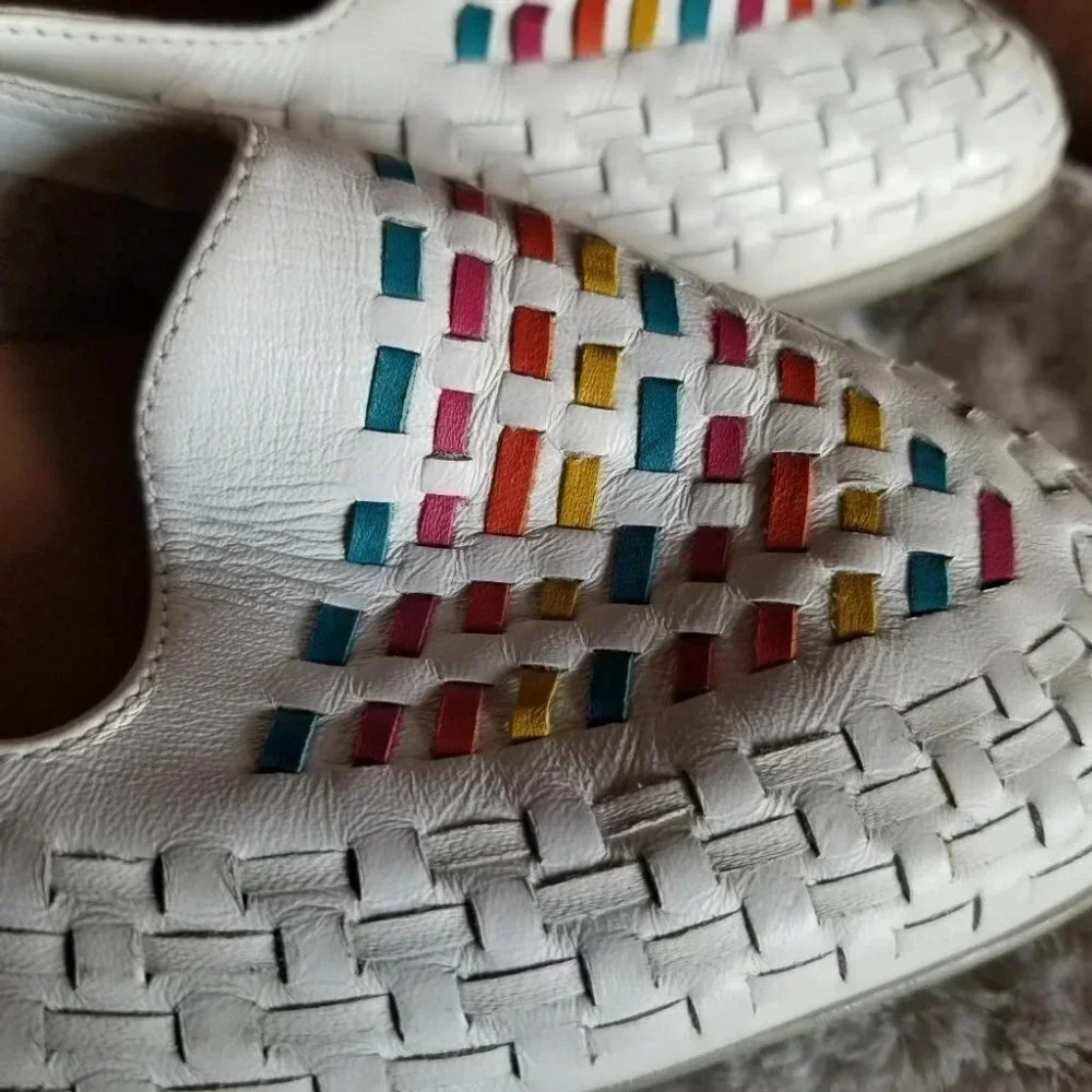 Cobbie Cuddlers Leather Woven Slip On Shoes White Rainbow 8.5 - Picture 12 of 13